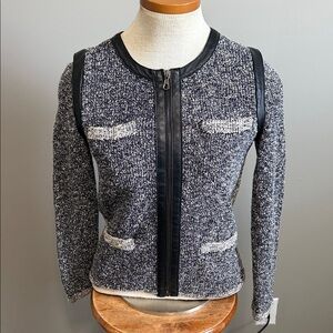 Rag & Bone - Minella Leather Trimmed Jacket - Gray/Black - Size XS